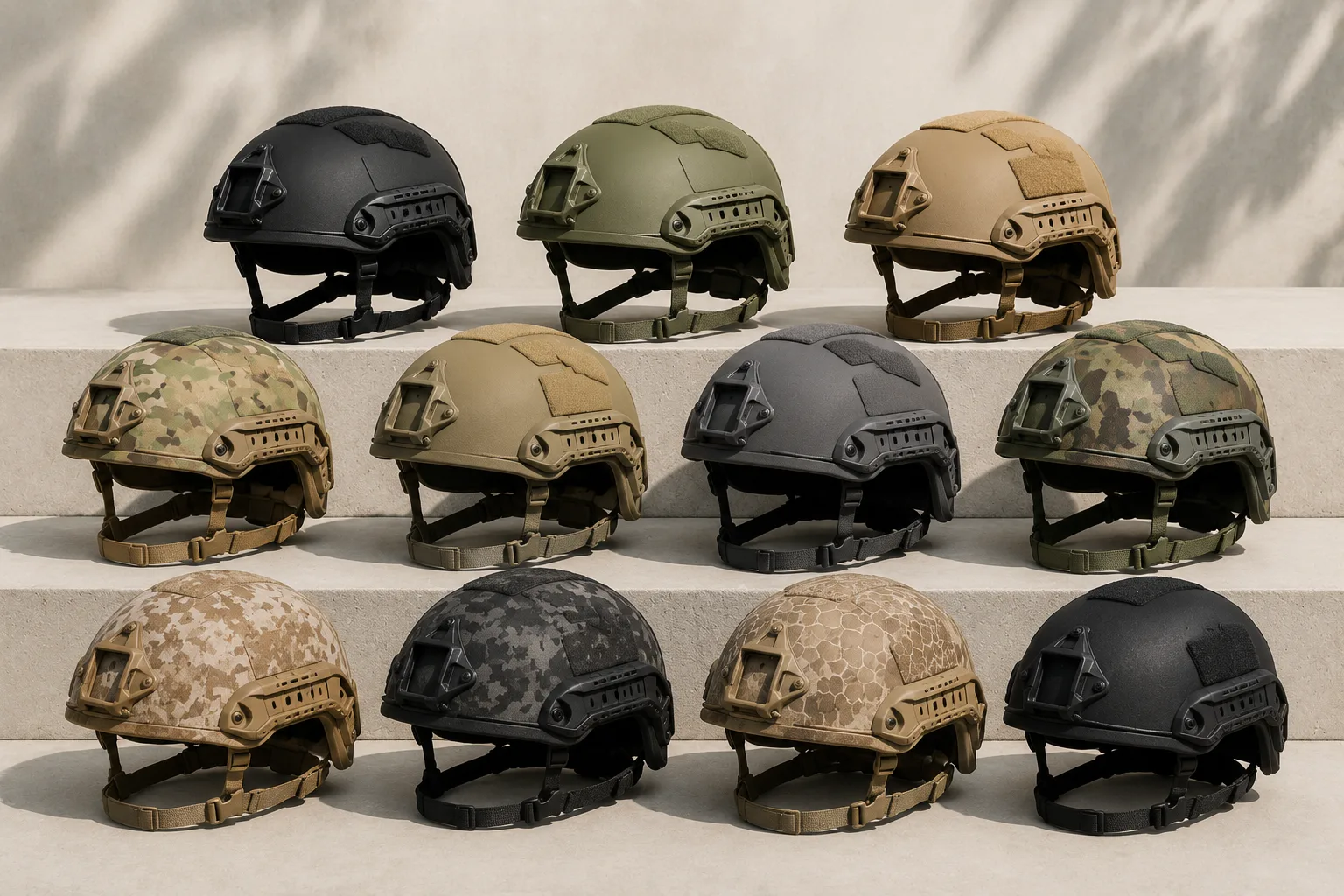 Ballistic helmet with rail accessory mounting system and NVG shroud for tactical operations