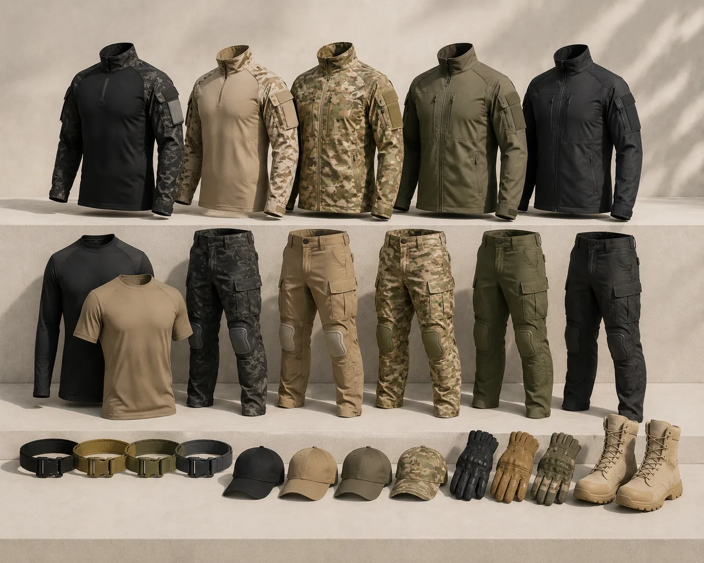 Military combat uniform in camouflage pattern for tactical field operations