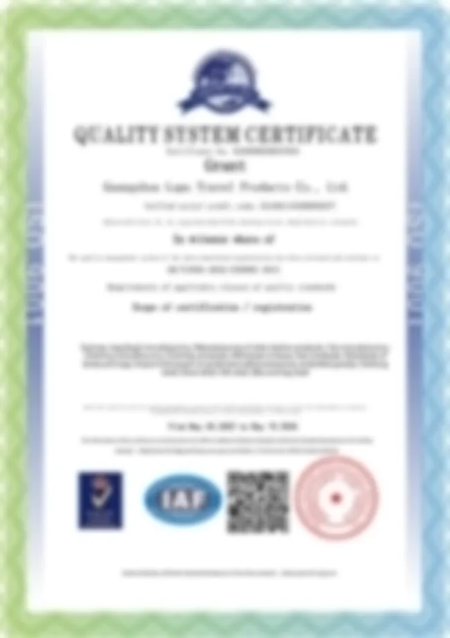 ISO 9001:2015 Quality Management System certification certificate for tactical gear manufacturing
