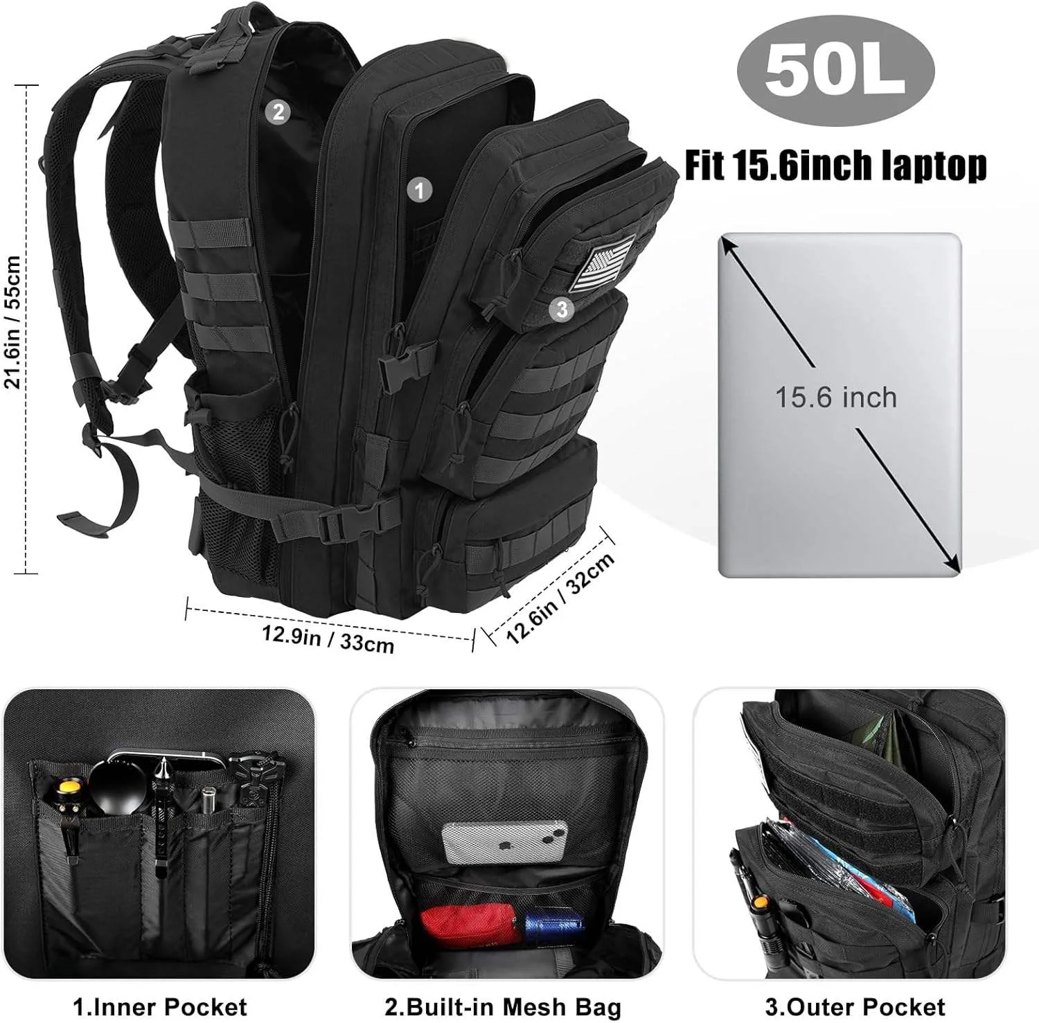Wholesale 50L Tactical Backpack Adult Large